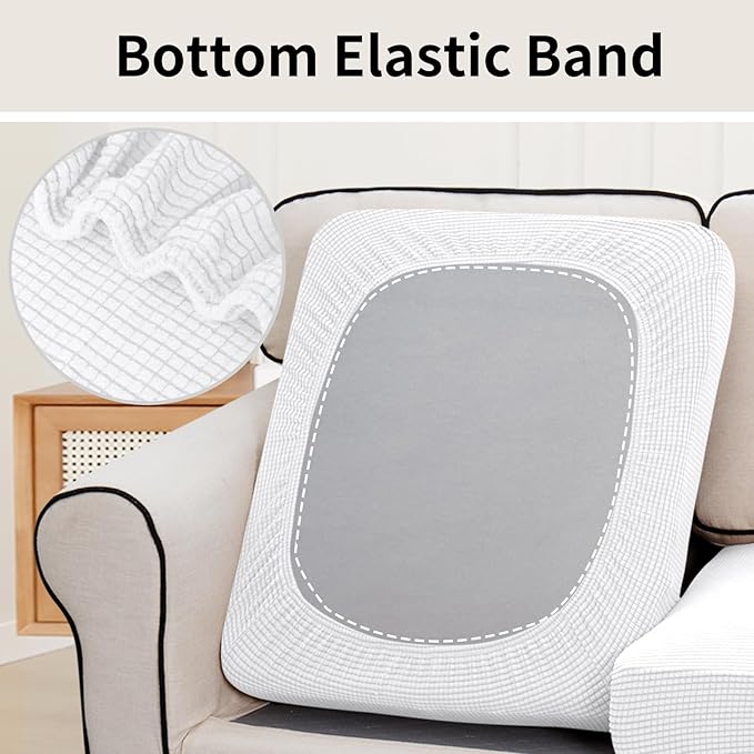 Easy-Going Stretch Individual Loveseat Couch Cushion Cover Sofa Cushion Furniture Protector Sofa slipcover Soft Flexibility with Elastic Bottom (2-Piece Loveseat Cushion Cover, Snow White)