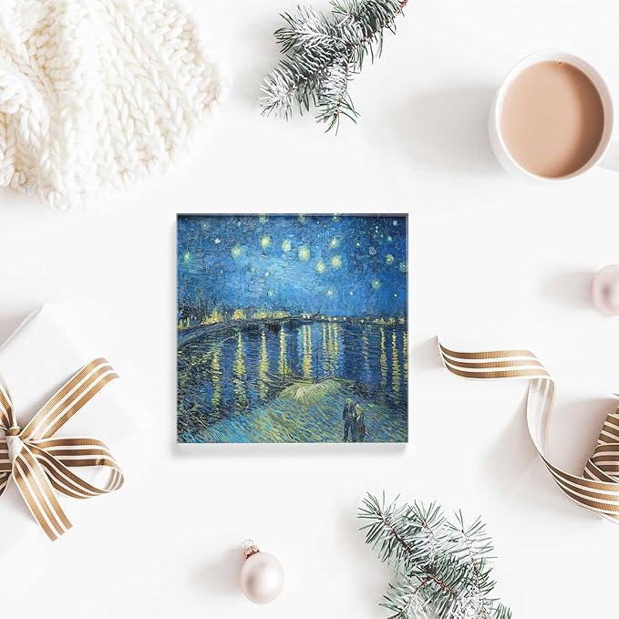 Clear Acrylic Decor Night View of The Rhone River Valentine's Day Present - Housewarming Presents - Presents for Mom,Sisters and Friends Positive Wall Plaque 4'' x 4''
