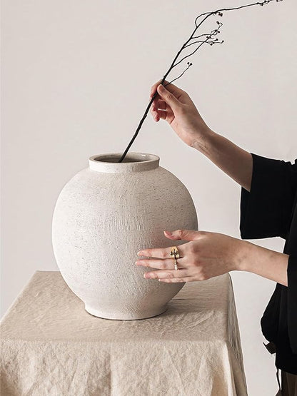 Ceramic Rustic Vase, 10.8 Inch Farmhouse Minimalist Tall Flower Vase for Table, Living Room, Home Decor, Bathroom, Holiday, Wedding, Set of 1, Sandstone White
