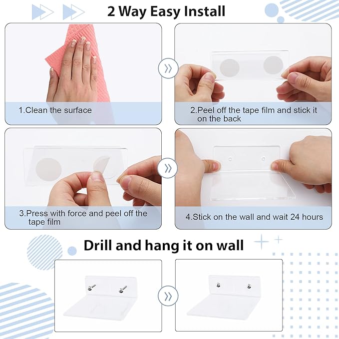 6 Pack Small Acrylic Floating Shelves for Wall, Wall Mounted Hanging Display Shelves for Plants, Funko Pop Figures, Adhesive Shelf for Bedroom, Picture Toy Clear Display Shelf