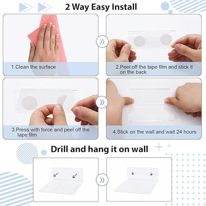 6 Pack Small Acrylic Floating Shelves for Wall, Wall Mounted Hanging Display Shelves for Plants, Funko Pop Figures, Adhesive Shelf for Bedroom, Picture Toy Clear Display Shelf