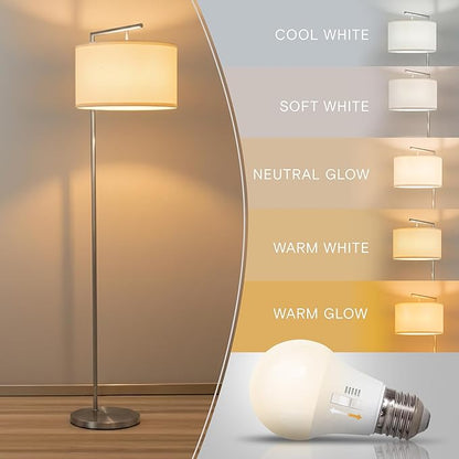 Brightech Montage Modern Floor lamp, LED Floor Lamp for Living Rooms & Offices - Tall Standing Lamp for Bedroom Reading - Corner Pole Lamp for Contemporary Home Decor - Satin Nickel