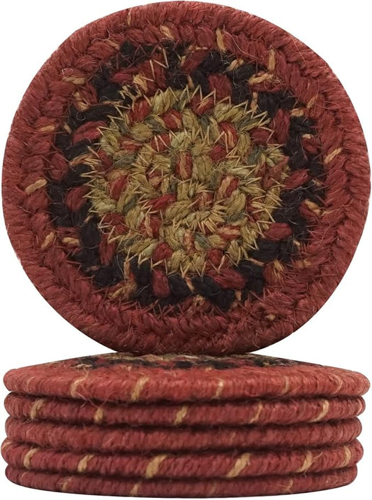 Homespice Highland Jute Braided Rope Coasters 4", Warm Lodge and Cabin Decor, Set of 6, Multicolor - Durable, Absorbs Moisture, Easy to Clean and Protects Furniture
