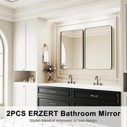 Bathroom Mirrors for Over Sink,2Pcs 24x36Inch Vanity Mirrors for Wall,Black Metal Frame Rectangle Mirrors for Bathroom,Farmhouse,Restroom,Hangs Horizontally or Vertically