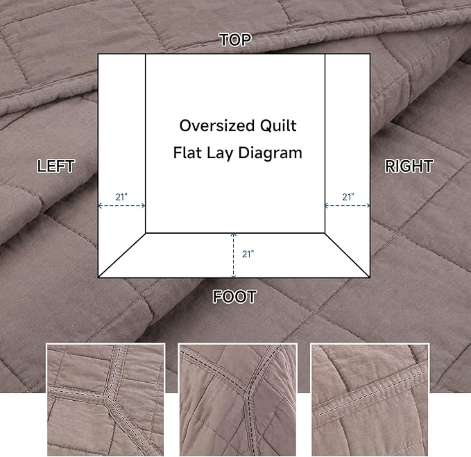Quilt Sets California King Size - 100% Cotton Lightweight Luxury Comforter Set, Oversized Extra Wide Stitching Bedding Set Bedspread Coverlet with 2 Pillowcase Suitable for All Season, Brown