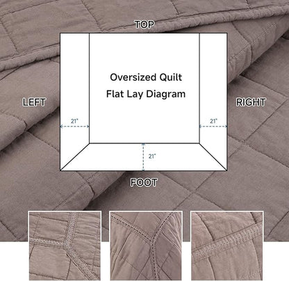 Quilt Sets California King Size - 100% Cotton Lightweight Luxury Comforter Set, Oversized Extra Wide Stitching Bedding Set Bedspread Coverlet with 2 Pillowcase Suitable for All Season, Brown