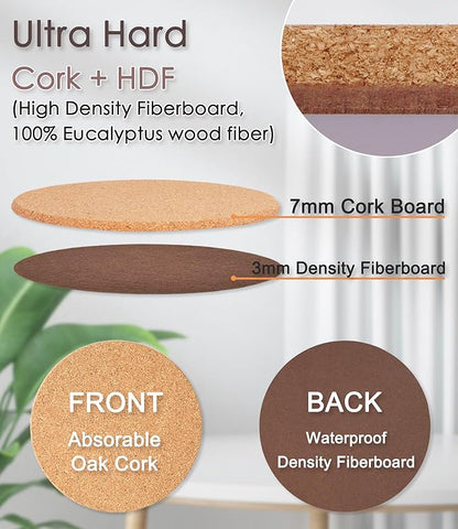 Cork Plant Coasters, Layers Hard Thick Planter Coaster, 10 Inch Absorbent Mats, Cork Trivets for Hot Dishes, Coasters for House Plants, 3 Pcs