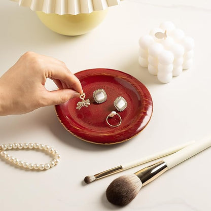 Ring Dish Holder, Jewelry Dishes for Women, Ceramic Trinket Dish Tray, Cute Key Bowl, Decorative Jewelry Plate, Gift for Friends Sister Mom Daughter (red)
