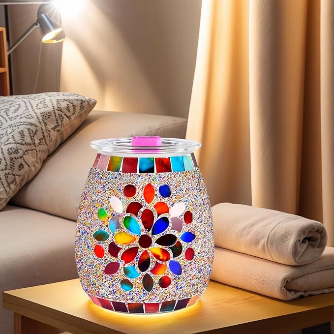 Dicimi Mosaic Glass Electric Wax Melt Warmer, Candle Warmer & Essential Oils Burner - Premium Wax Melts Burner (Petal)