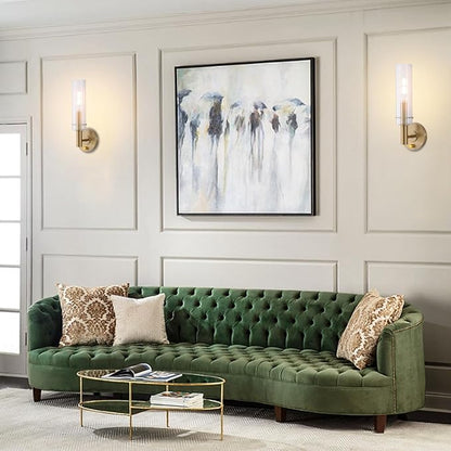 Modern Wall Sconces with Dimmer ON/Off Switch Gold Brushed Brass Bathroom Vanity Light Fixtures Striped Clear Glass Shades Indoor Wall Light for Mirror Living Room Bedroom Hallway Staircase