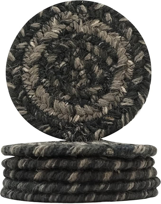 Homespice Flint Hill Jute Woven Rope Coasters 4", Warm Primitive Decor, Set of 6, Grey - Durable, Absorbs Moisture, Easy to Clean and Protects Furniture