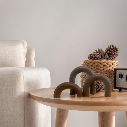 3Pcs Wood Arch Decor Accents - Home Book Table Decorative Rustic Arch Decor Modern Boho Minimalist Coffee Table Bookshelf Living Room Entryway Aesthetic Decorations Objects (Coffee)