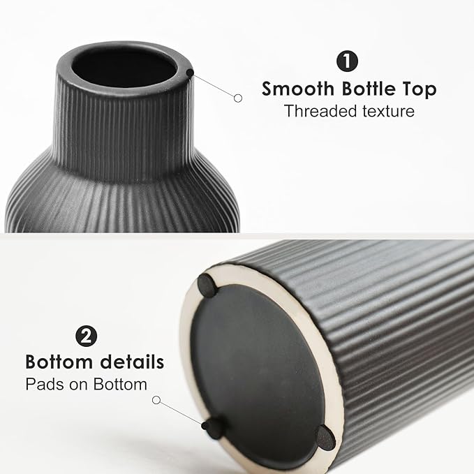 Bohemian Black Ceramic Vase - for Pampas Grass, Mantel, Bookshelf, Entryway and Living Room Decor (Black, 8in)