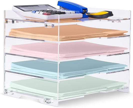 File Paper Organizer Letter Tray For Desk Office Supplies Folder Accessories Storage, Clear Acrylic, For Home School Desktop Organization