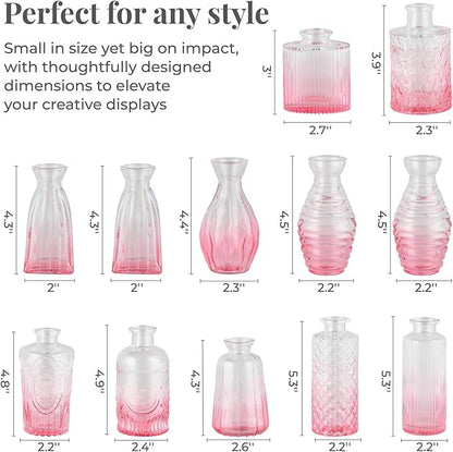 BEAHOT Pink Glass Vases,32 Pack Bud Vase in Bulk,Mini Vintage Glass Flower Vases for Centerpieces,Wedding Decor,Baby Shower & Home Decaration,Mother's Day (Pink Gradient)