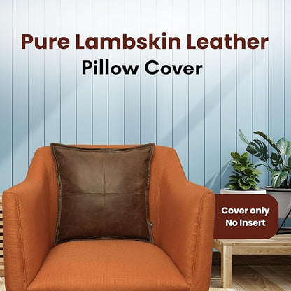 LL LEATHER LOVERS Lambskin Leather Pillow Cover - Sofa Cushion Case - Decorative Throw Covers for Living Room & Bedroom, 22x22 Inches - Chiku Brown Box Pack of 2