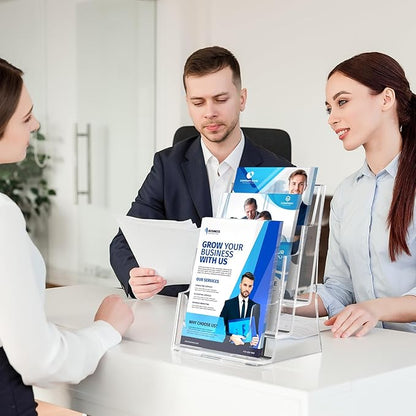 MaxGear Brochure Holder 3 Tier 8.5x11 inch with Removable Divider for 4x9 inch Acrylic Literature Display Stand Clear Plastic Flyer Holder Wall Mount or Countertop Use for Pamphlets, Booklets, 4 Pack