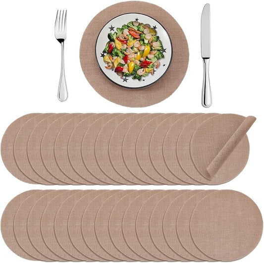 52pcs Round Burlap Placemats 12 Inch Reusable Woven Placemats Heat Resistance Natural Jute Boho Rustic Farmhouse Holiday Table Mats for Dining Tables Parties Restaurants Indoor Outdoor
