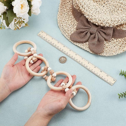PH PandaHall Wood Chain Link 7 Link Wooden Decorative Knot Rustic Style Chain Decor Natural Link Decor with Beads for Home Book Shelf Farmhouse Boho Coffee Table Centerpiece, 13.7 Inch Long