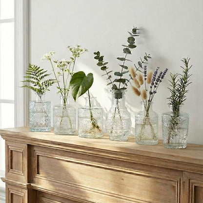 16 Pack Glass Bud Vases for Centerpieces - Bulk Small Flower Vases Set of 16, Mini Vintage Vases, 4 Styles for Party, Wedding Decorations, Baby Shower, Home Table Flower Décor (Clear)