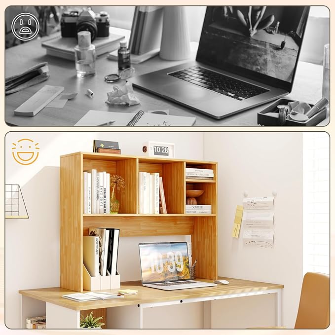 Desktop Bookshelf, 2-Tier Display Organizer Shelf Rack, Dorm Desk Hutch, Desk Shelf for Top of Desk, Multipurpose Wood Counter Top Bookcase for Office Home