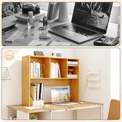 Desktop Bookshelf, 2-Tier Display Organizer Shelf Rack, Dorm Desk Hutch, Desk Shelf for Top of Desk, Multipurpose Wood Counter Top Bookcase for Office Home