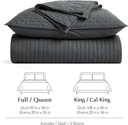 EVERGRACE Cross Stitch Pre-Washed Cotton Quilt Bedding Set Queen Size, Oversized 3 Pieces Lightweight Bedspread Coverlet for All Season, with 2 Matching Shams, Charcoal, 92"x96"