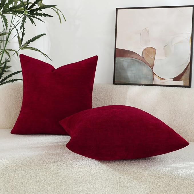 Santa Red Chenille Decorative Couch Throw Pillow Covers, Soft Cushion Cases for Home Livingroom Sofa Décor, Pack of 1, 24 x 24 Inches