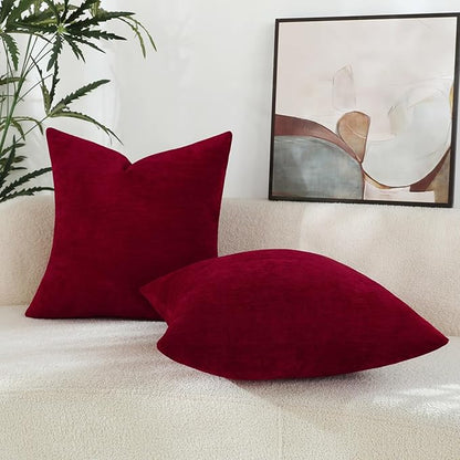 Santa Red Chenille Decorative Couch Throw Pillow Covers, Soft Cushion Cases for Home Livingroom Sofa Décor, Pack of 1, 24 x 24 Inches