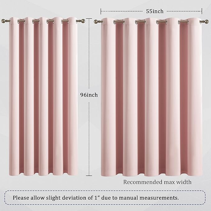 DUALIFE Baby Pink Grommet Room Darkening Curtains 60 x 96 Inches, 2 Panels