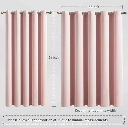 DUALIFE Baby Pink Grommet Room Darkening Curtains 60 x 96 Inches, 2 Panels