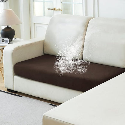NAISI Waterproof Couch Cushion Covers Thick Velvet Fabric Washable Sofa Slipcovers 1 Piece Individual Sectional Couch Covers with Elastic Bottom(1 PC for 2-Seat Cushion or Loveseat,Coffee)