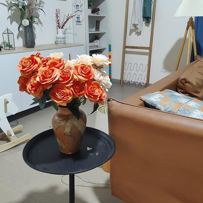 Terracotta Pottery - 8.8" Unique Decorative Vintage Vase, Green Glazed Earth Yellow Boho Neutral vase Home Decor, Wide Mouth Ceramic Farmhouse Flower Vases for Living Room, Kitchen Decor