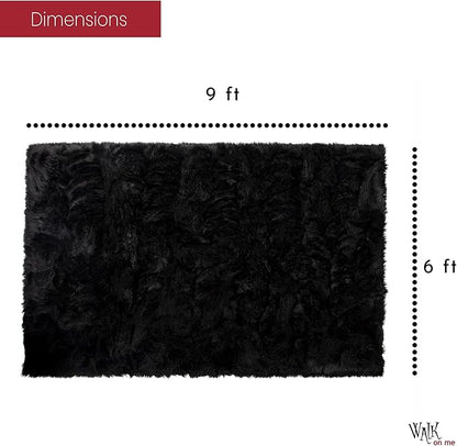 Silky Soft Faux Fur Rug, 6 ft. x 9 ft. Black Fluffy Rug, Sheepskin Area Rug, Rectangle Rug for Living Room, Bedroom, Kid's Room, or Nursery, Home Décor Accent, Machine Washable with Non-Slip Backing