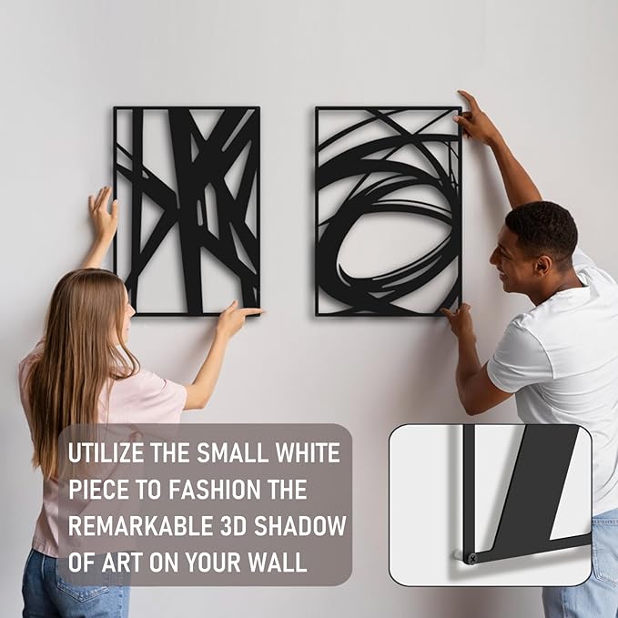Black Abstract Wall Art, Metal Art Wall Decor, Modern Large Wall Art, 3D Abstract Wall Sculptures for Bedroom Bathroom Living Room (4 Pack, 22.5 x 16 in)