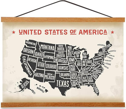 Magnetic Poster Hanger Frame for 22x28 22x30 22x34 Movie Music Posters Wall Art,Teak Wood Picture Frames for Large Canvas Diamond Map Decor, Living Room Calendar Banner Tapestry Photo Hanging Stand
