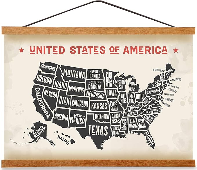 Magnetic Poster Hanger Frame for 32x24 32x48 32x40 Movie Music Posters Wall Art,Teak Wood Picture Frames for Large Canvas Diamond Map Decor, Living Room Calendar Banner Tapestry Photo Hanging Stand
