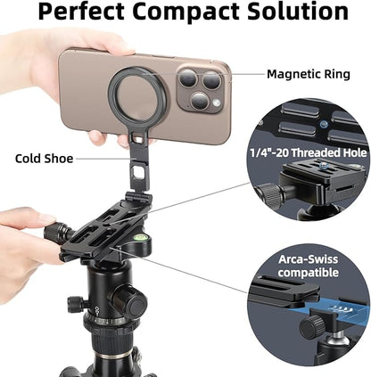 Magnetic Phone Tripod Stand Portable Cell Phone Holder Strong Magnet Mini Pocket Smartphone Mount Foldable Selfie Stick Tripod with 1/4" Screw Hole for iPhone 17 16 15 14 13