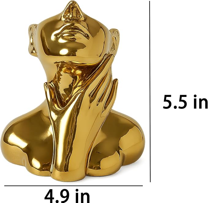 Face Vase Unique Ceramic Vase for Room,Office,Home Decor,Gold,B