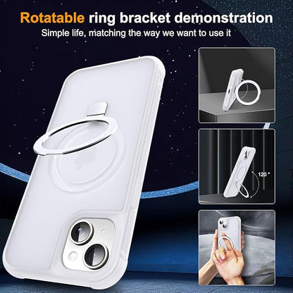 Compatible with iPhone 14 Plus Case with Invisible Magnetic O-Ring Stand Military-Grade Phone Case for iPhone 14 Plus 6.7" [Compatible with Mag-Safe][Great Grip Feeling],Translucent