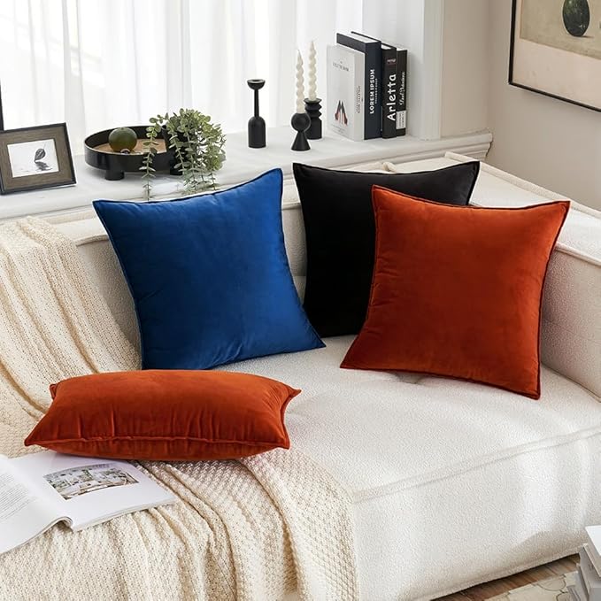 MIULEE Pack of 2 Decorative Velvet Throw Pillow Covers Soft Burnt Orange Pillow Covers Soild Square Cushion Case for Sofa Bedroom Car 18x 18 Inch 45x 45cm