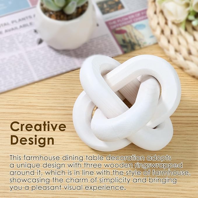 Wood Knot Chain Link Decor 3 Link Boho Wood Knot Decor White/Black Wood Knot Art Decorative Wooden Links Knots Rustic Wood Chain Link Decor for Living Room Bedroom Office Farmhouse Decorations (White)