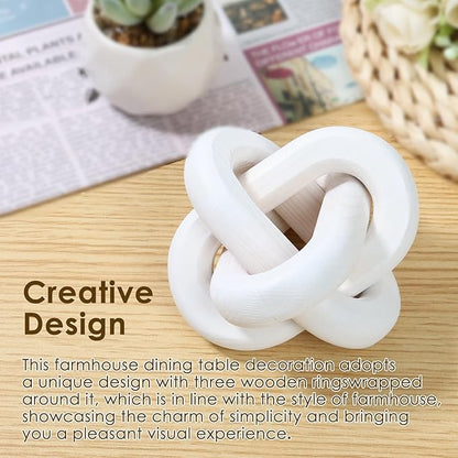 Wood Knot Chain Link Decor 3 Link Boho Wood Knot Decor White/Black Wood Knot Art Decorative Wooden Links Knots Rustic Wood Chain Link Decor for Living Room Bedroom Office Farmhouse Decorations (White)