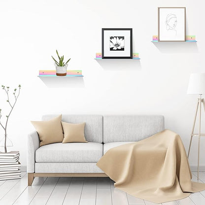 Blulu 8 Pcs Acrylic Floating Shelf, Invisible Wall Mounted Shelf for Book Plants Picture Makeup Record Display in Living Room, Bathroom, Bedroom, Kitchen, Office(14 x 5 x 2 Inches,Assorted Color)