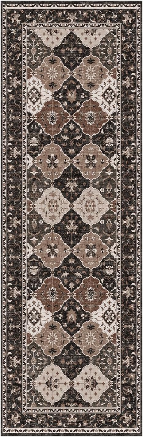 Lessymo Washable Hallway Rugs, 2.6x8 Moroccan Runner Rug with Rubber Backing Non Slip, Vintage Long Rug Carpet for Bedroom Laundry Room Entryway, Taupe and Beige