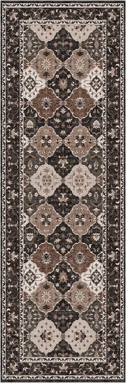 Lessymo Washable Hallway Rugs, 2.6x8 Moroccan Runner Rug with Rubber Backing Non Slip, Vintage Long Rug Carpet for Bedroom Laundry Room Entryway, Taupe and Beige