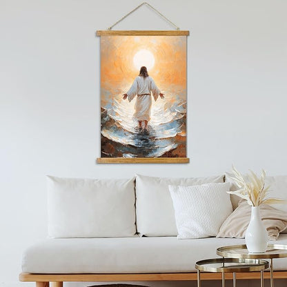 ABoby Jesus Walking on Water Poster, Christian Wall Art Framed, Bible Story Wall Decor Painting for Room Decor
