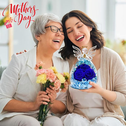 Beferr Valentines Day Rose Gifts for Her Women Mom Gifts for Birthday, Fresh Flowers for Delivery Prime Forever Preserved Rose in Glass Angel Figurine, for Grandma Wife Kids Daughter