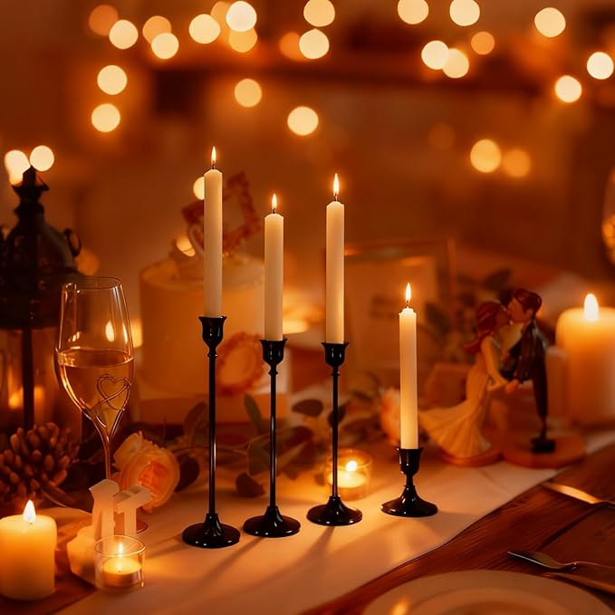 Taper Candle Holders, Black Candlestick Holders for Table Centerpieces, Weddings, Parties, Anniversaries and Home Decor, Elegant Candle Holders, Set of 8