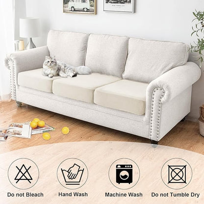 NAISI Waterproof Couch Cushion Covers Thick Velvet Fabric Washable Sofa Slipcovers 3 Pieces Individual Sectional Couch Covers with Elastic Bottom(3 Pcs for 3-Seat or Backrest,Ivory White)